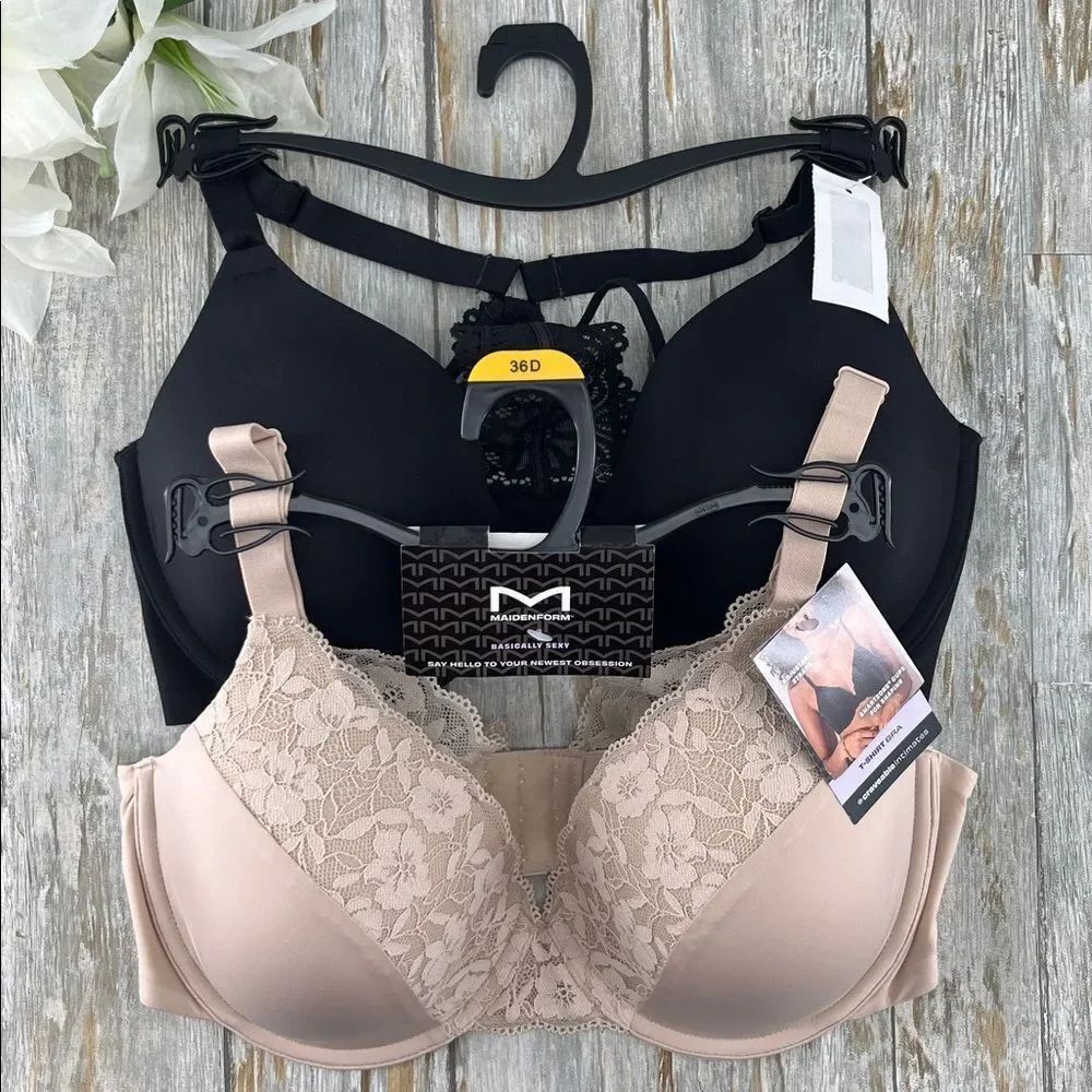 Maidenform Racer & Luxe Embellished Underwire T-shirt Bra 2-Pack Size 36D